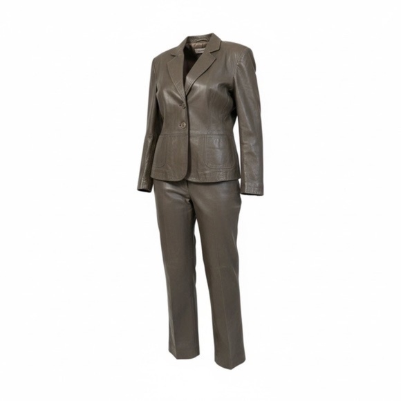 Tahari suit Blazer Silver/Metallic/Grey Set Single Breasted 3 Buttons 14P - Picture 2 of 13